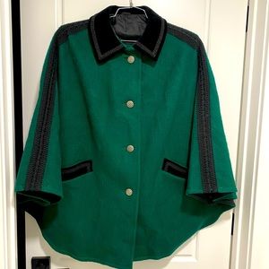 vintage wool cape coat with folk trim